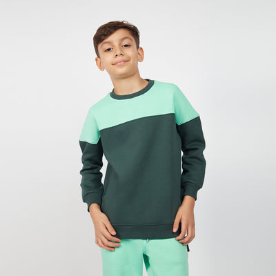 Boy's Jungle Green Color Block Knit Sweatshirt