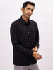 Men's Slim Fit Pure Cotton Black Double Pocket Flap Smart Casual Solid Shirt