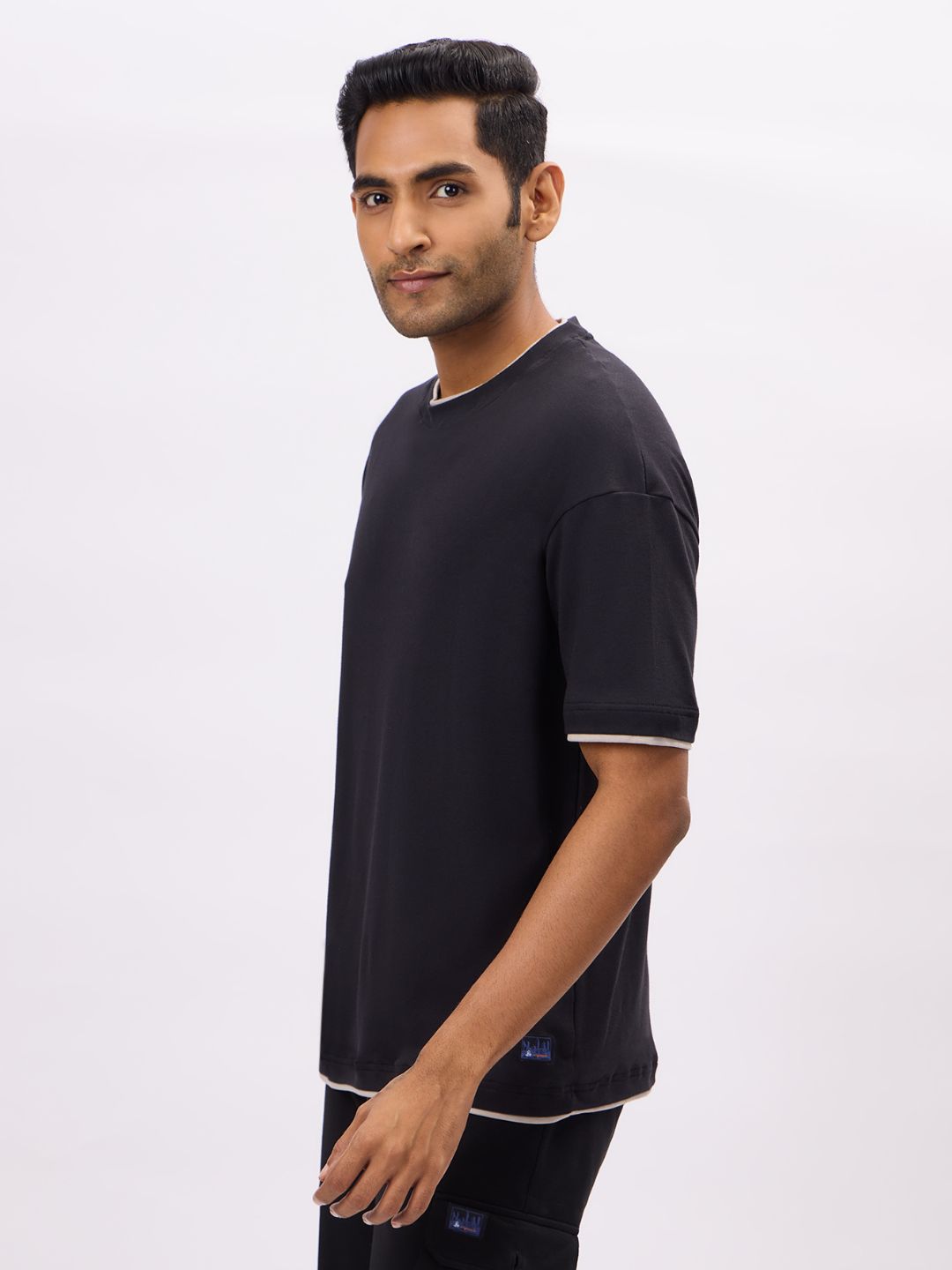 Men's Black and Grey Oversized Fit Solid T-shirt