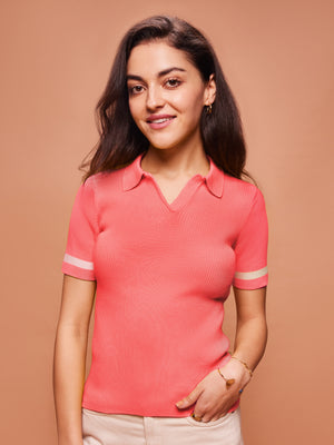 Women's Peach Premium Cotton Blend Regular Fit Polo T-Shirt