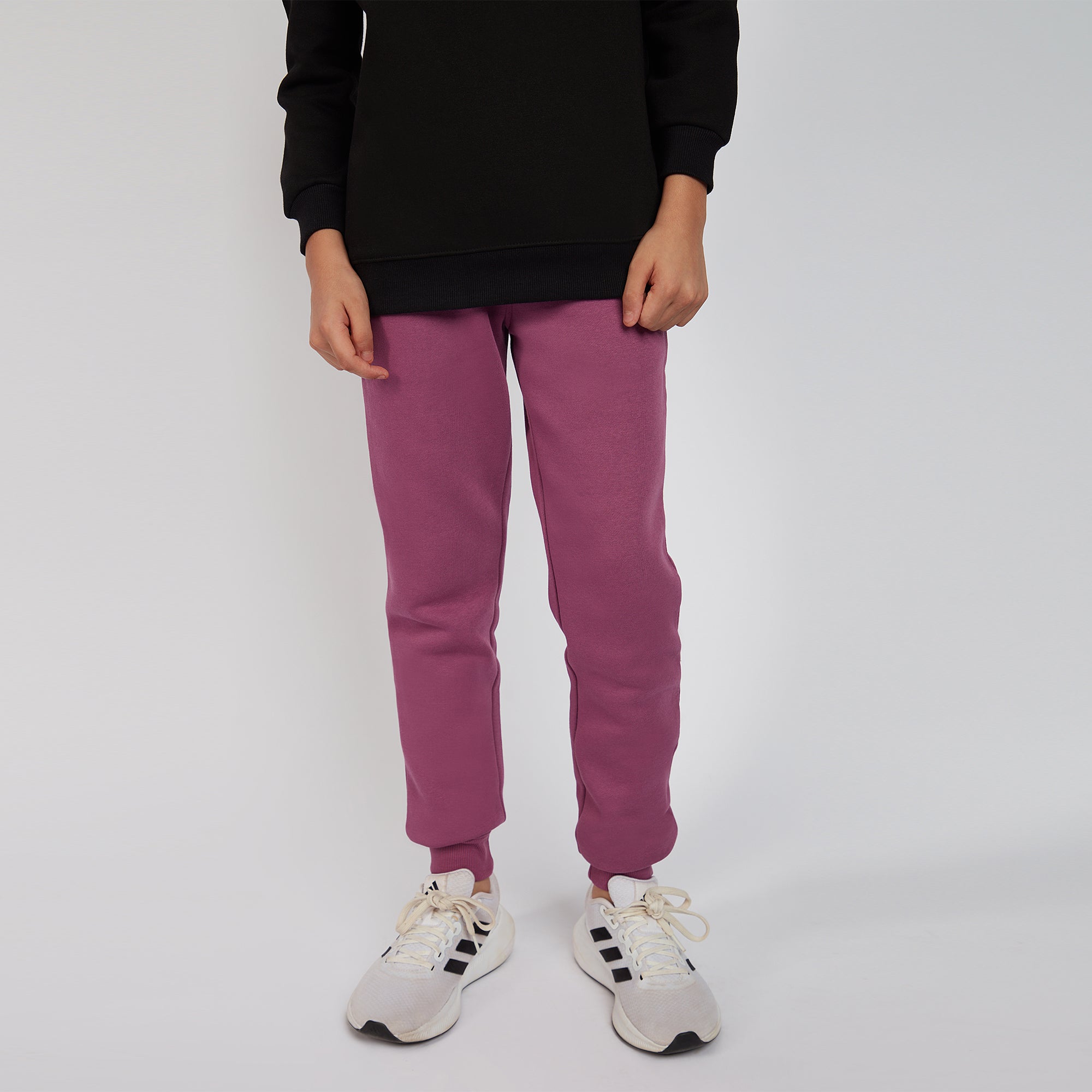 Boy's Purple Solid Knit Mid Rise Waist Joggers