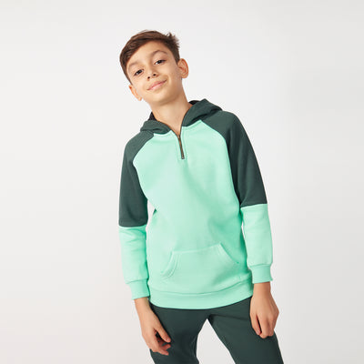 Boy's Sea Green Color Block Knit Zip-up Hoodie