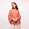 Women's Vermilion Orange Round Neck Bell Sleeves Tiered Top