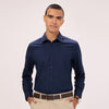 Mens Comfort Fit Pure Cotton Navy Blue Spread Collar Check Shirt