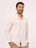 Men's Comfort Fit Pure Cotton Off White Spread Collar Stripe Textured Shirt