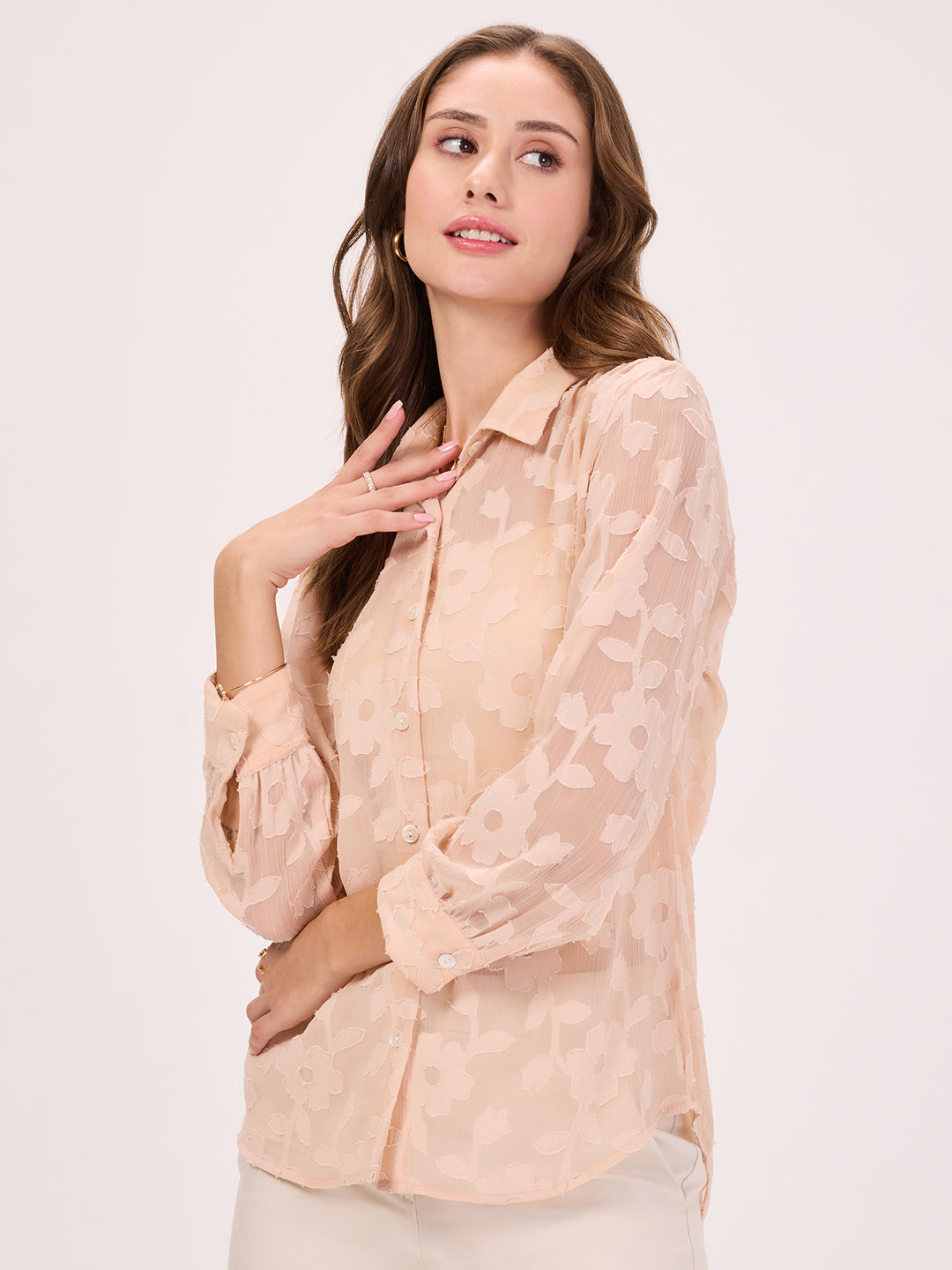 Women's Floral Jacquard Chiffon Shirt