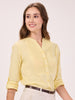 Women's Pure Cotton Textured Light Yellow Semi Formal Long Sleeve Y-Placket Pintuck Detail Shirt