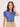 Women's Slim Fit Pure Cotton Solid Azure Blue Semi Formal Short Puffed Sleeve Y-placket Shirt