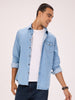 Men's Slim Fit Pure Cotton Light Blue Pocket With Flap Denim Shirt