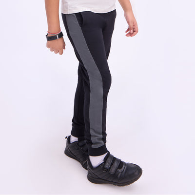 Boys Black Regular Fit Pure Cotton Side Panel Joggers