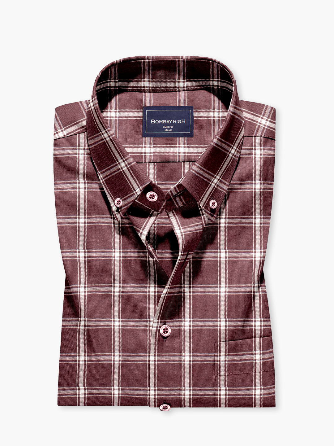 Men's Coco Brown Pure Cotton Slim Fit Windowpane Check Shirt