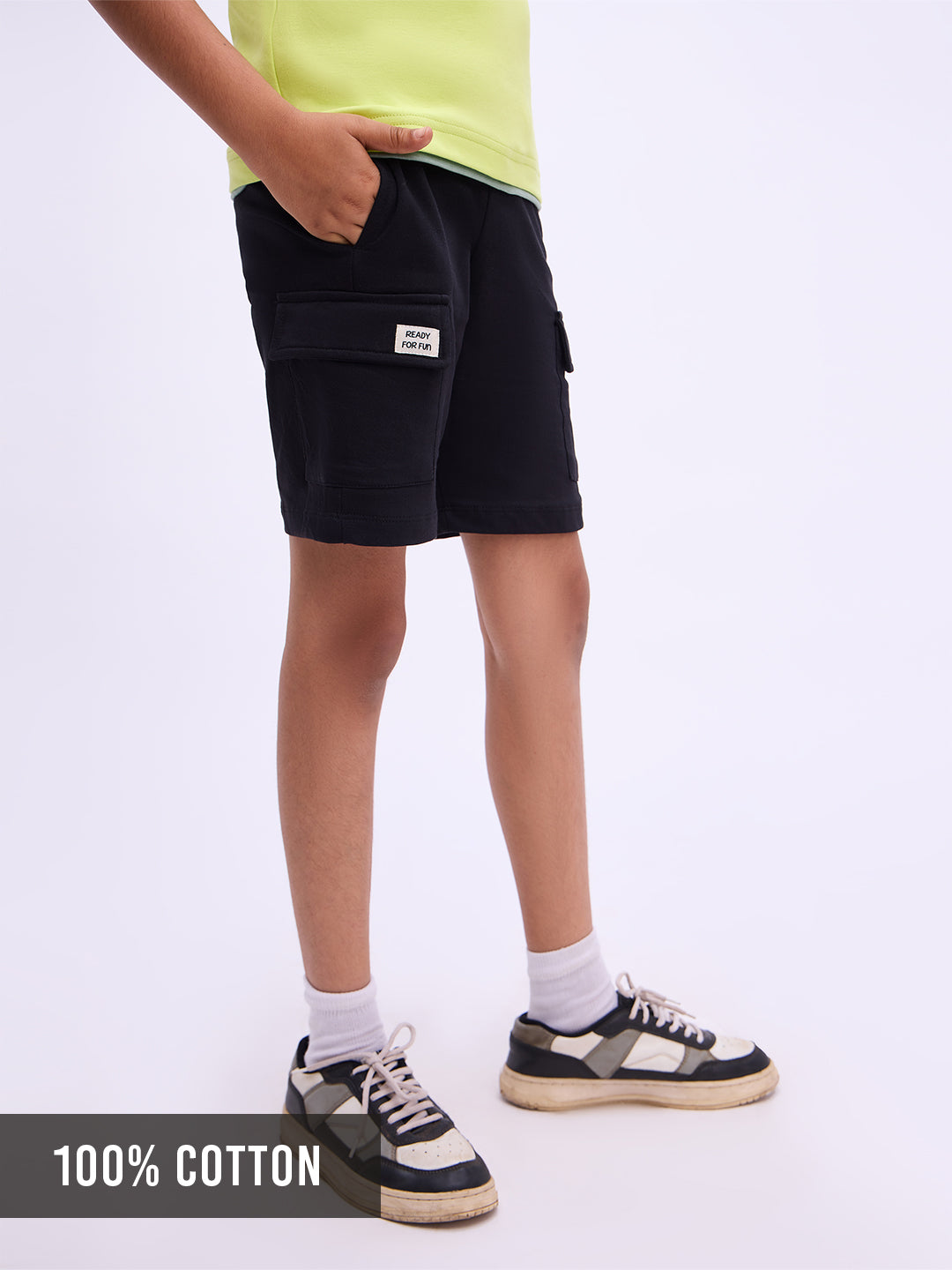 Boys Black Pure Cotton Shorts with Cargo Pockets