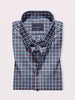 Men's Comfort Fit Pure Cotton Blue & Brown Casual Spread Collar Yarn Dyed Check Shirt