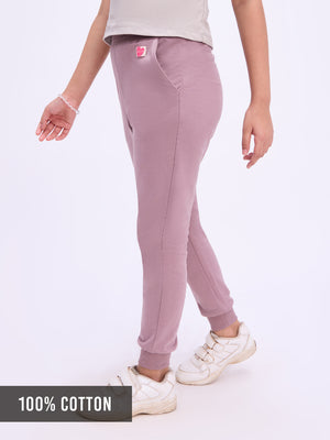 Girls Mauve Regular Fit Pure Cotton Joggers