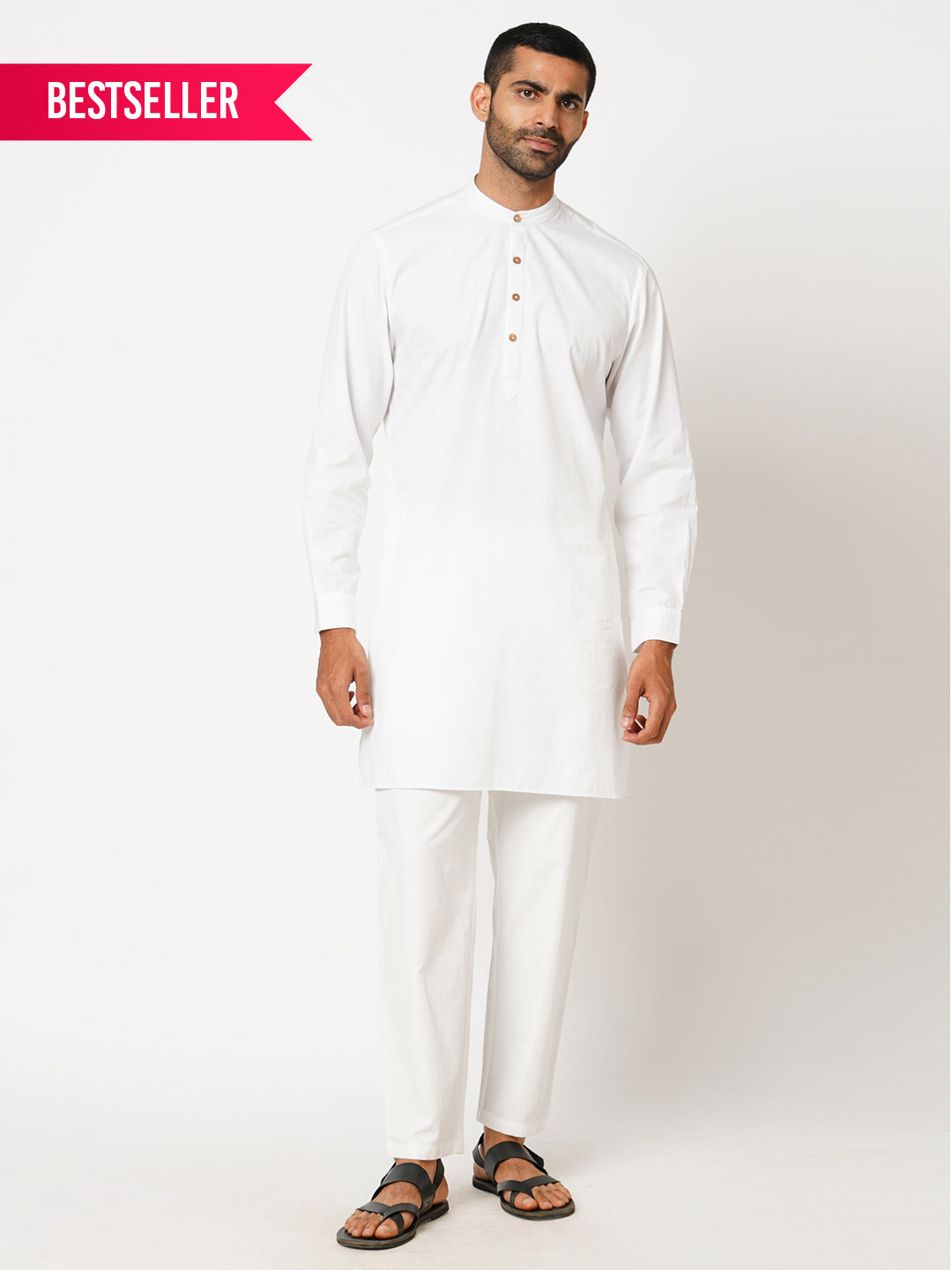 Men's Regular  Fit  Solid White Kurta-Pyjama Set