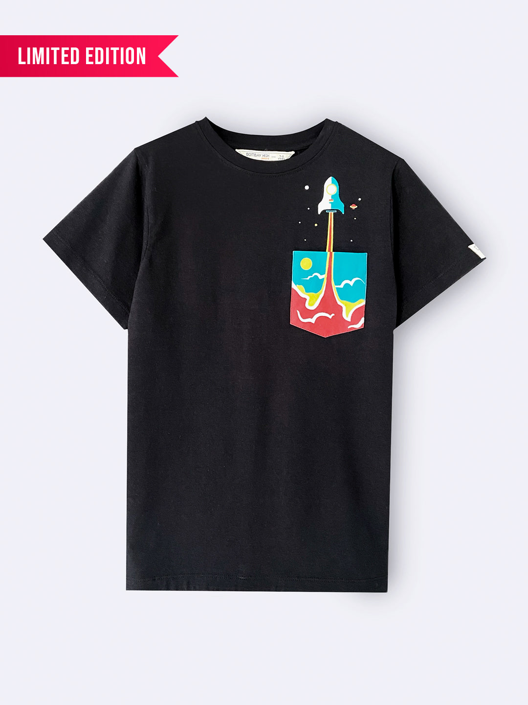 Boys Black Premium Cotton Blend Printed T-shirt with Pocket