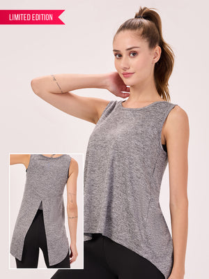 Grey Regular Fit Training Top With A Back Slit For Women