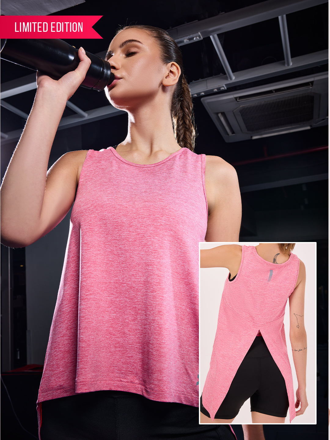 Pink Regular Fit Training Top With A Back Slit For Women