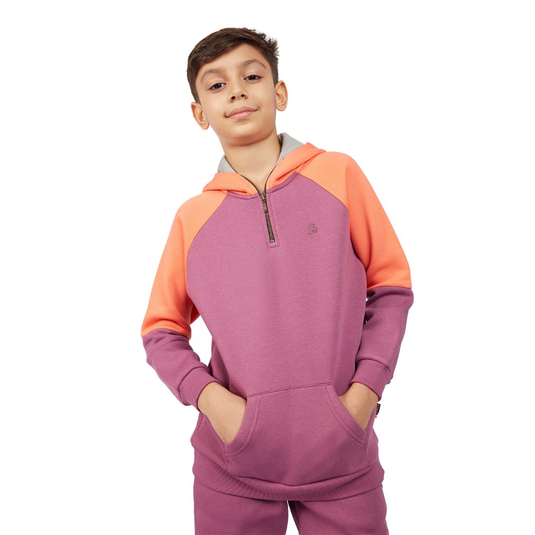 Boy's Purple Color Block Knit Zip-up Hoodie