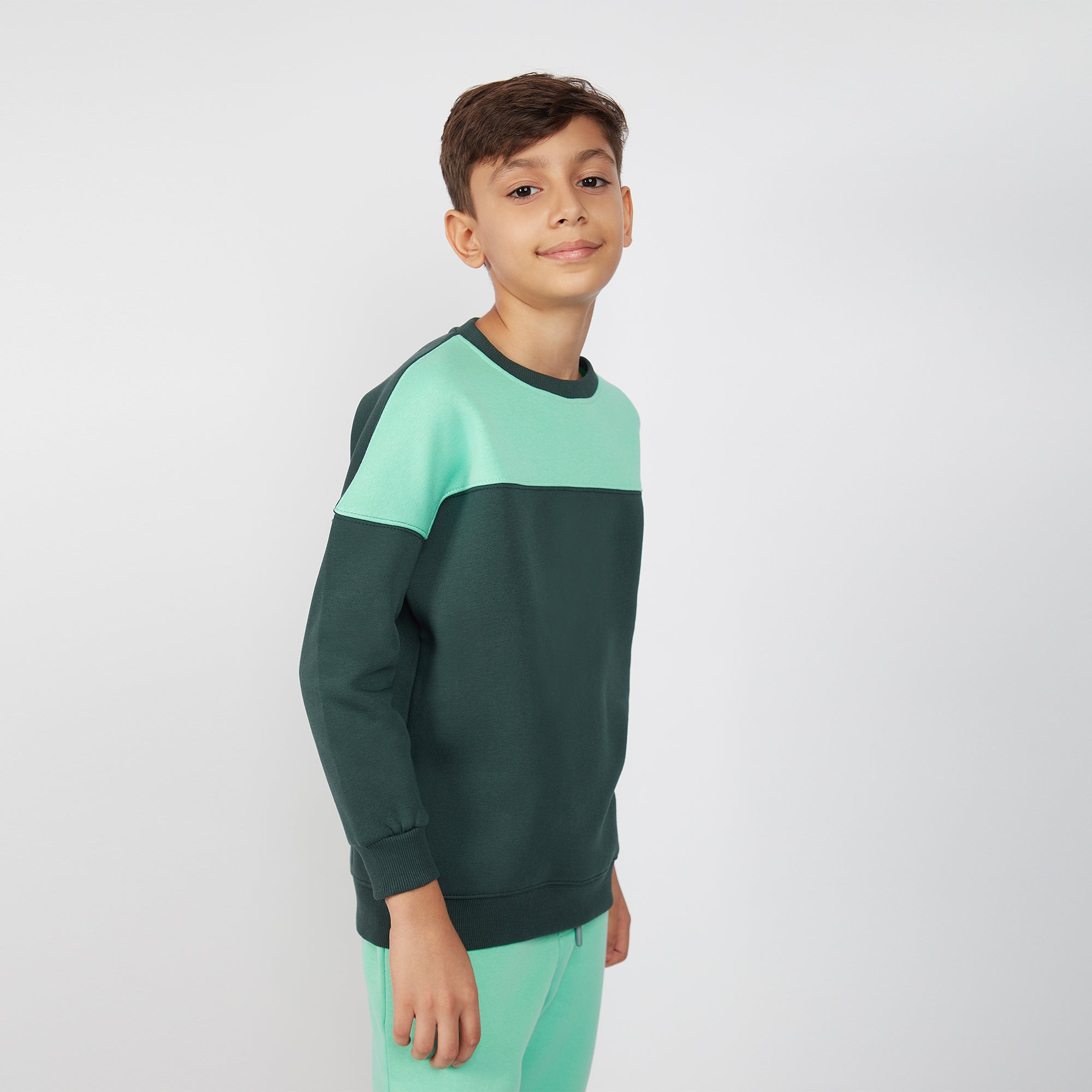 Boy's Jungle Green Color Block Knit Sweatshirt