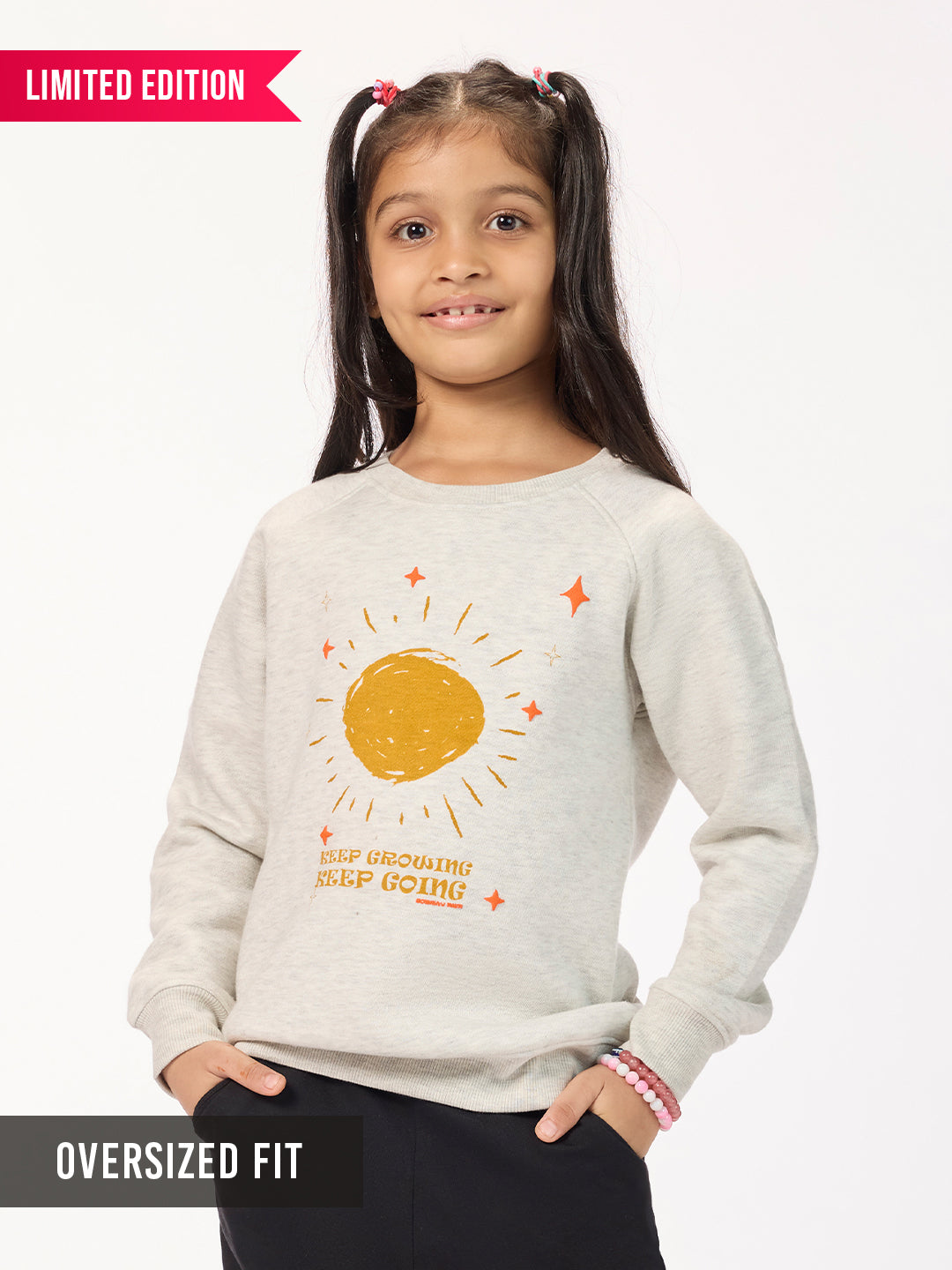 Kids Girls Grey Oversized Fit Graphic Fleece Sweatshirt