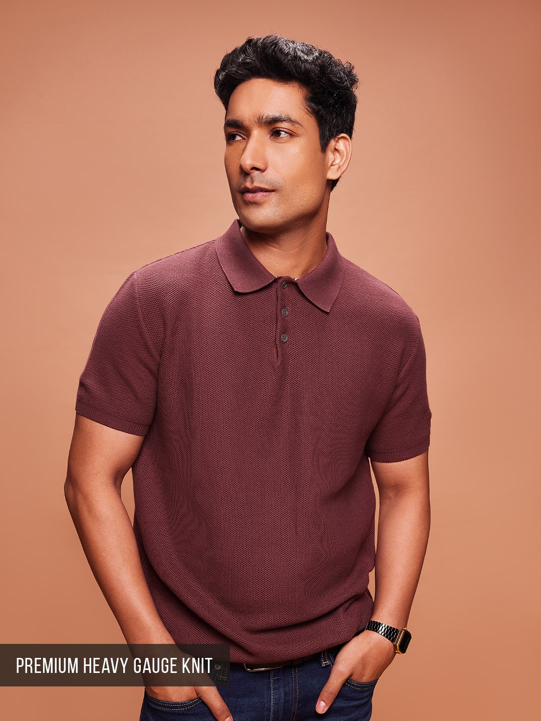 Men's Premium Cotton Ruby Wine Knit Polo T-Shirt