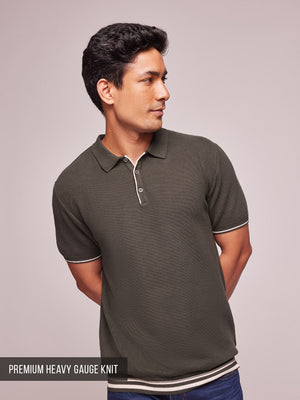 Men's Seaweed Green Premium Cotton Knit Polo T-Shirt