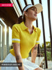 Women's Yellow & White Premium Cotton Blend Solid Ribbed Collar Polo T-Shirt