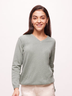 Women's Premium Cotton Full Sleeve Sage Green Pullover