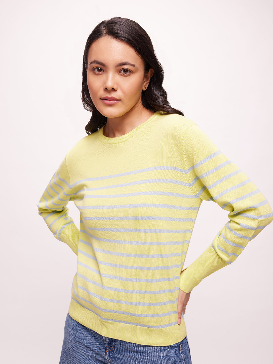 Women's Premium Cotton Full Sleeve Striped Knit Pullover