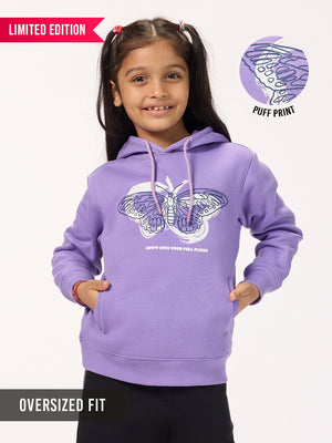 Girls Lavender Printed Fleece Hoodie