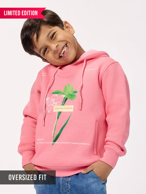 Boys Pink Printed Fleece Hoodie