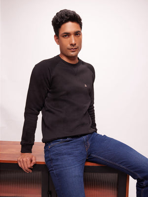 Men's Solid Black Knit Sweatshirt