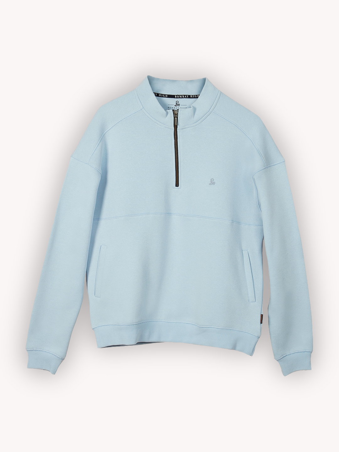 Men's Snow Blue Knit Regular Fit Solid Half zip Sweatshirt