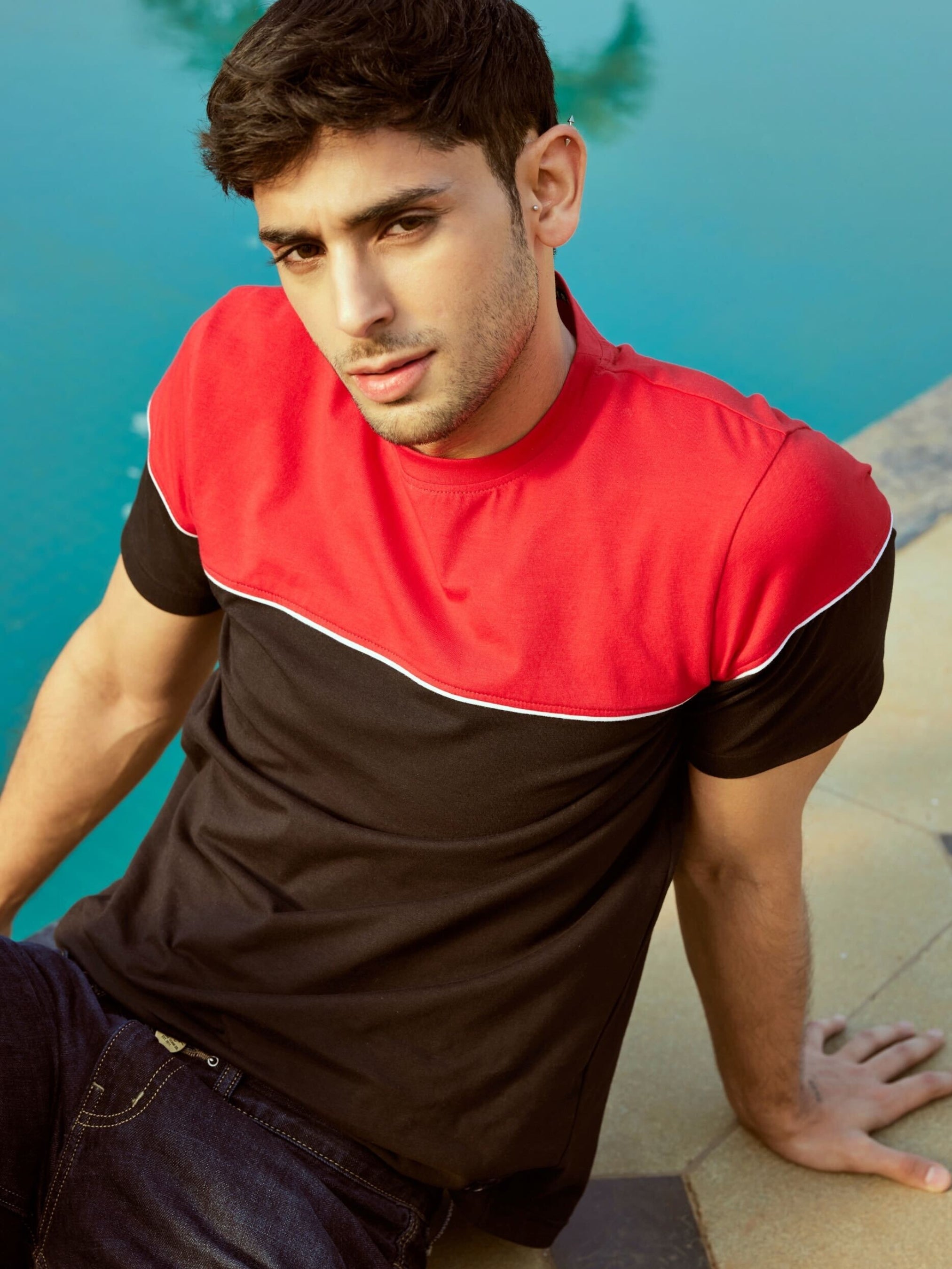 Men's Red And Black Regular Fit T-Shirt