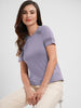 Women's Mauve Grey Lace Inserted Regular Fit Top