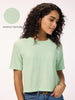 Women's Pista Green Premium Cotton Blend Waffle Boxy Fit T-shirt