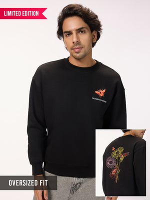 Men's 'Encased in Wonder' Graphic Black Oversized Fleece Sweatshirt