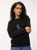 Women's Embroidered Regular Fit Black Fleece Sweatshirt