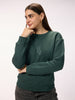 Women's Embroidered Regular Fit Jungle Green Fleece Sweatshirt