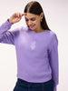 Women's Embroidered Regular Fit Lavender Fleece Sweatshirt