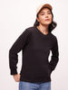 Women's Black Premium Cotton Blend Solid Knit Sweatshirt