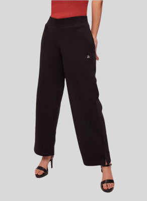 Women's Black Premium Cotton Solid Knit Wide Leg All Day Pants