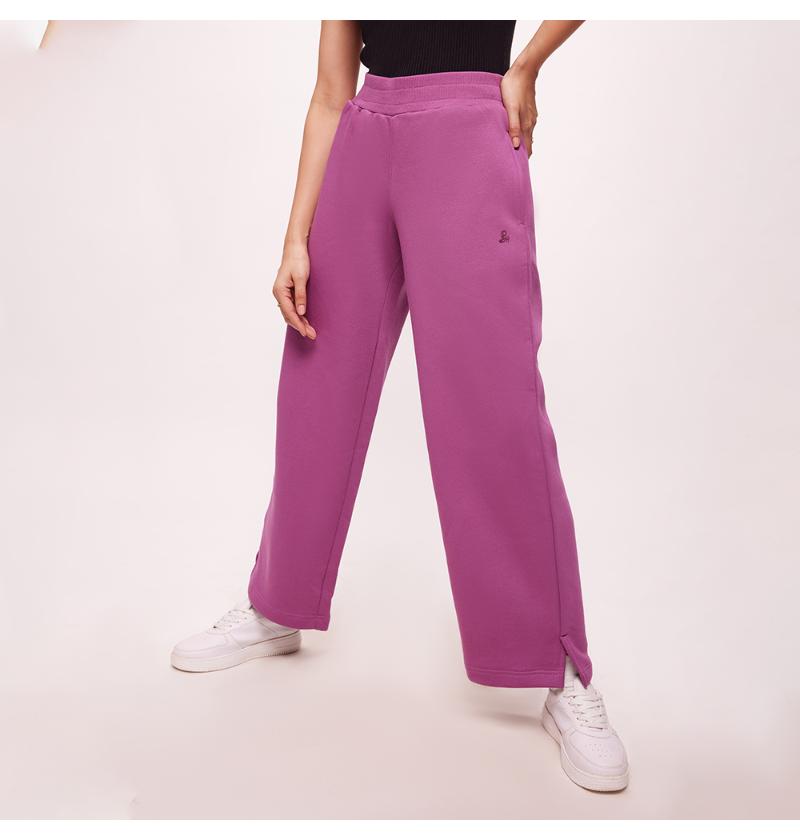 Women's Purple Premium Cotton Solid Knit Wide Leg All Day Pants