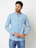 Men's Slim Fit Pure Cotton Light Blue Band Collar Denim Shirt