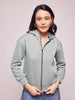 Women's Solid Sage Green Knit Hoodie Jacket