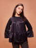 Women's Dark Charcoal Round Neck Bell Sleeves Tiered Top