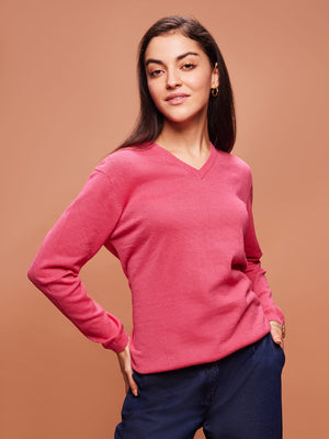 Women's Premium Cotton Full Sleeve Coral Pink Pullover