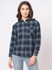 Women's Navy Blue Chequered Regular Fit Full Sleeves Shirt