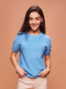 Women's Blue Premium Cotton Crew Neck Knit Top